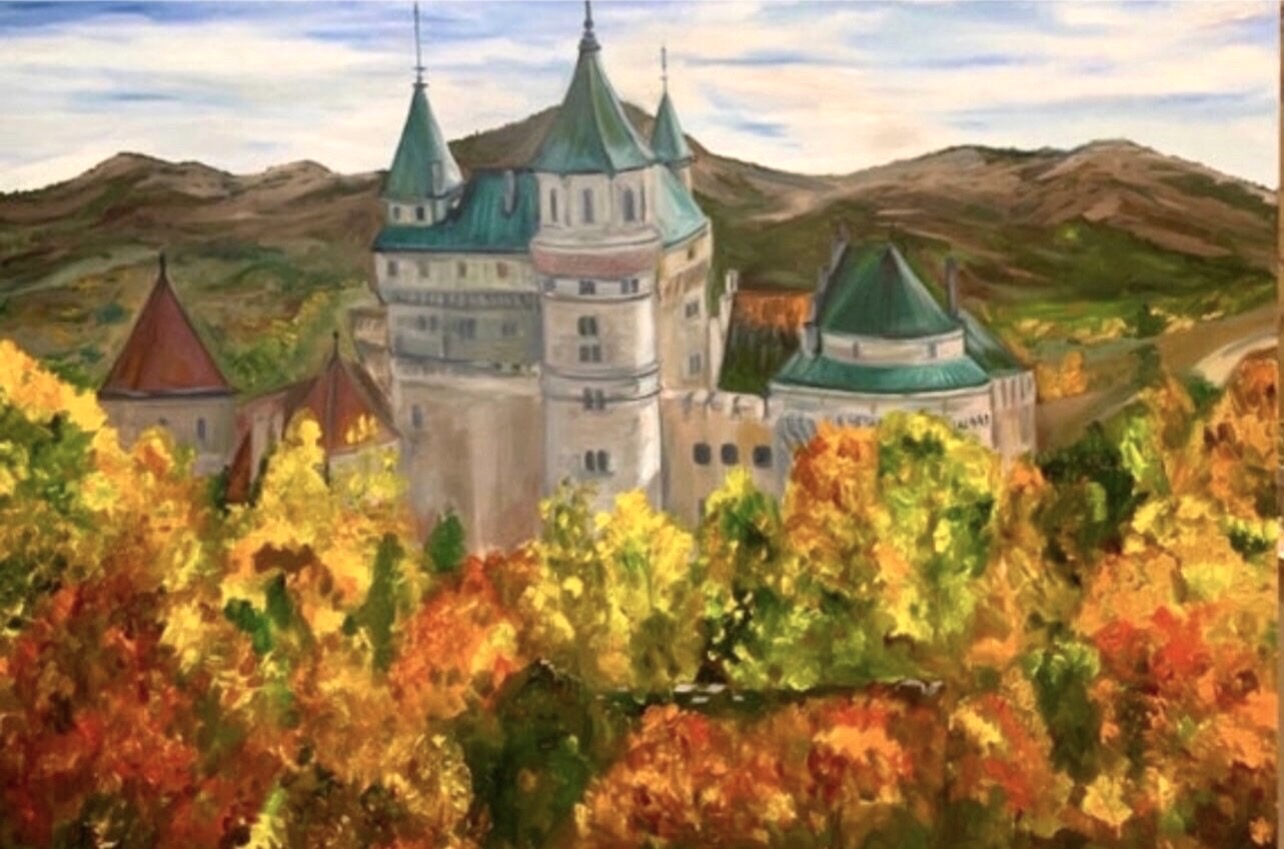Slovak Castle — original oil painting by Marina Stognieva, 70 × 100 cm, 2019
